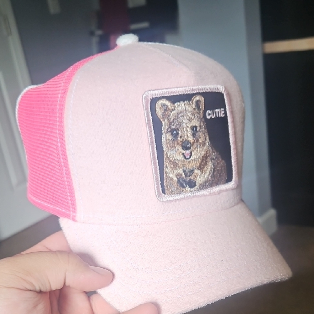 Goorin Bros Pink Trucker Hat with Bear Patch